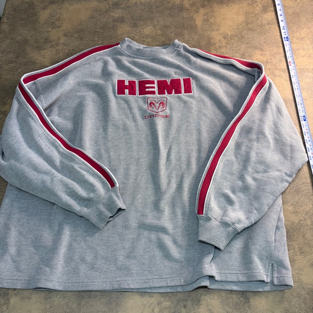 Checkered Flag Sports Dodge Hemi Sweatshirt Mens XXL Grey Red Racing Stripe Logo